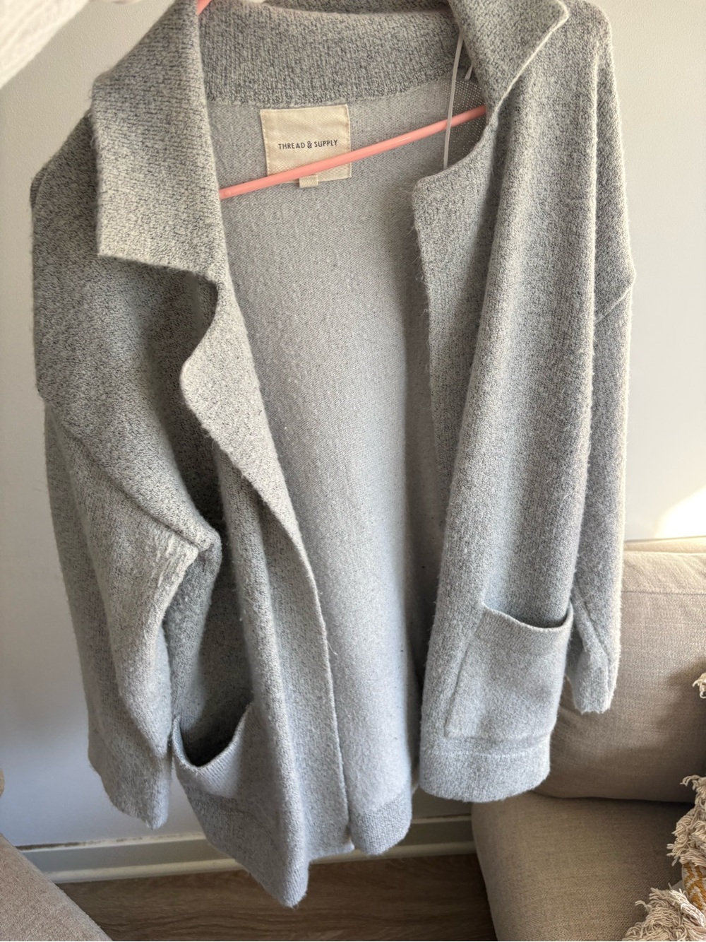 Thread & Supply Light Gray Open-Front Cozy Cardigan